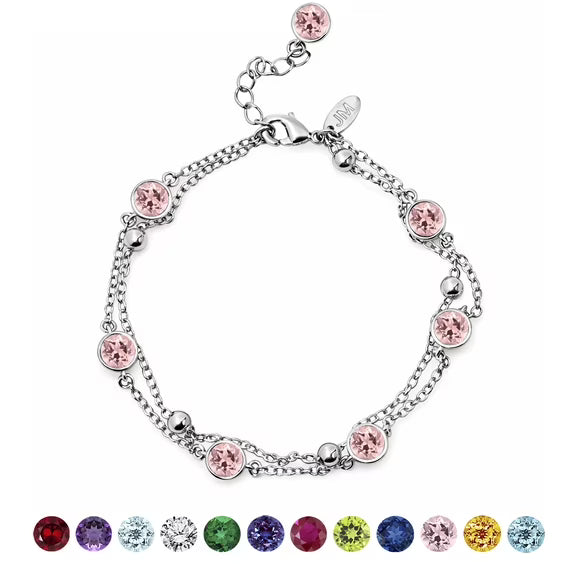 JeenMata 3.5 Carat October Pink Tourmaline Birthstone Double Layer Bracelet - in White Gold Plating for Women