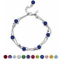 JeenMata 3.5 Carat September Royal Blue Sapphire Birthstone Double Layer Bracelet - in White Gold Plating for Women