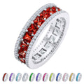 JeenMata 8 Carat Princess Cut - January Birthstone Eternity Ring in 18K White Gold Plating for Women - Stackable Wedding Anniversary Promise Band with Garnet Cubic Zirconia