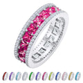 JeenMata 8 Carat Princess Cut - July Birthstone Eternity Ring in 18K White Gold Plating for Women - Stackable Wedding Anniversary Promise Band with Ruby Cubic Zirconia