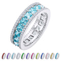 JeenMata 8 Carat Princess Cut - March Birthstone Eternity Ring in 18K White Gold Plating for Women - Stackable Wedding Anniversary Promise Band with Aquamarine Cubic Zirconia