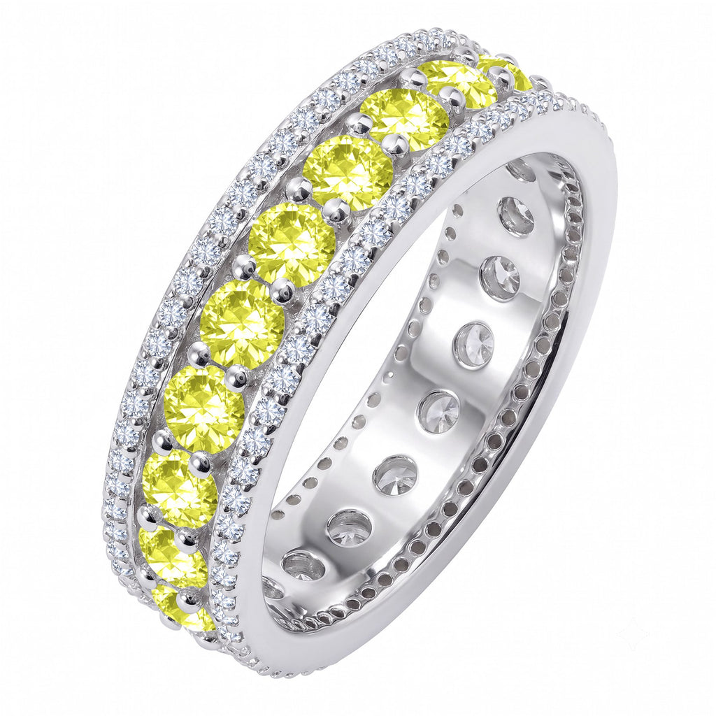 JeenMata 8 Carat Round Cut - August Birthstone Eternity Band Ring - Peridot Cubic Zirconia Halo Anniversary Wedding Band in 18K White Gold Plating for Women