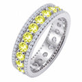 JeenMata 8 Carat Round Cut - August Birthstone Eternity Band Ring - Peridot Cubic Zirconia Halo Anniversary Wedding Band in 18K White Gold Plating for Women
