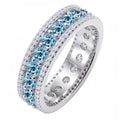 JeenMata 8 Carat Round Cut - December Birthstone Eternity Band Ring - Blue Topaz Cubic Zirconia Halo Anniversary Wedding Band in 18K White Gold Plating for Women