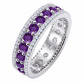 JeenMata 8 Carat Round Cut - February Birthstone Eternity Band Ring - Amethyst Cubic Zirconia Halo Anniversary Wedding Band in 18K White Gold Plating for Women