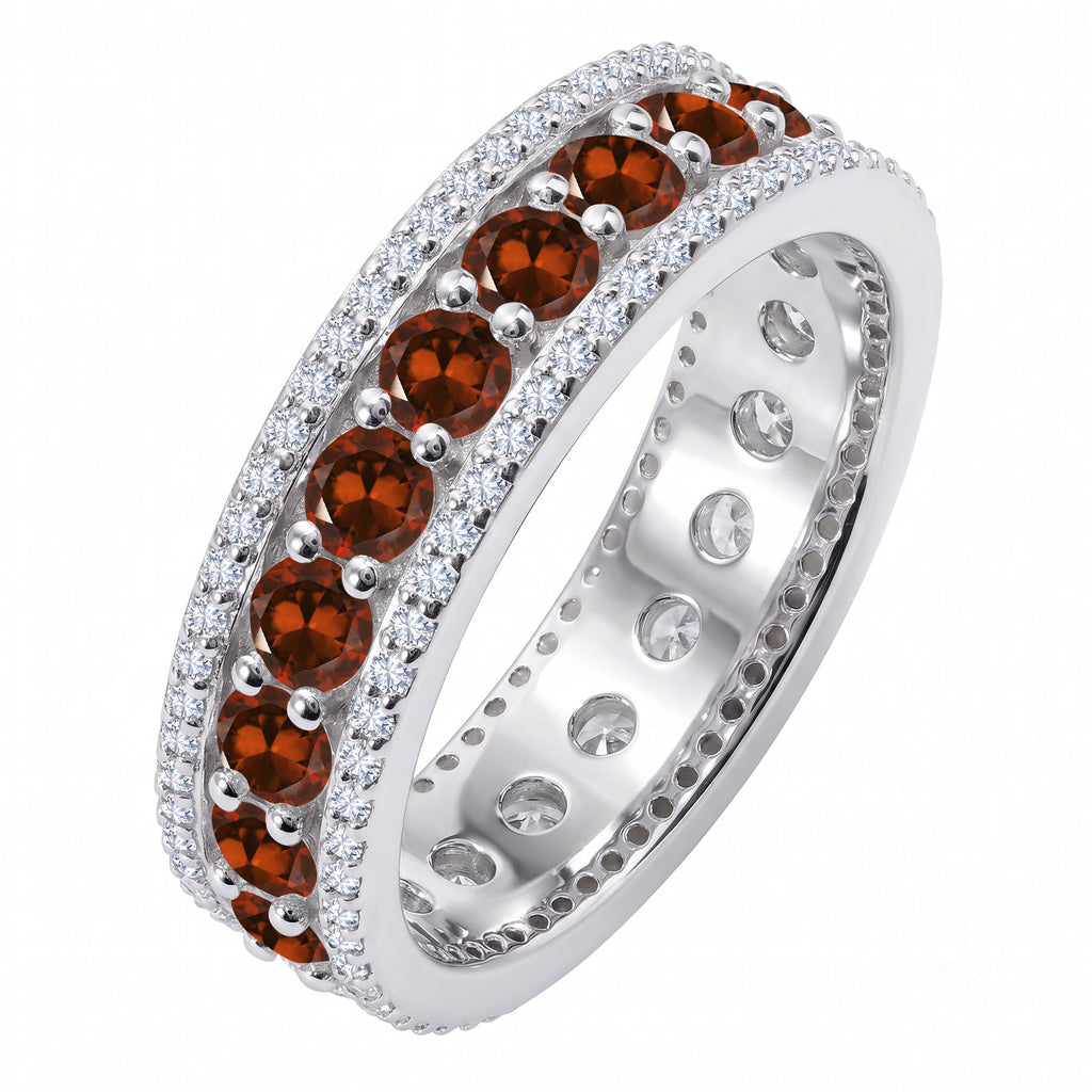 JeenMata 8 Carat Round Cut - January Birthstone Eternity Band Ring - Garnet Cubic Zirconia Halo Anniversary Wedding Band in 18K White Gold Plating for Women