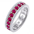 JeenMata 8 Carat Round Cut - July Birthstone Eternity Band Ring - Ruby Cubic Zirconia Halo Anniversary Wedding Band in 18K White Gold Plating for Women