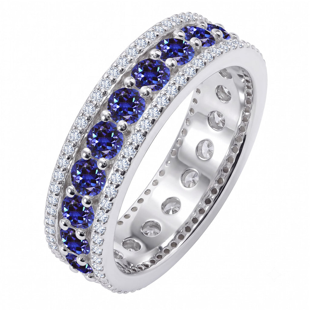 JeenMata 8 Carat Round Cut - June Birthstone Eternity Band Ring - Alexandrite Cubic Zirconia Halo Anniversary Wedding Band in 18K White Gold Plating for Women
