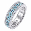 JeenMata 8 Carat Round Cut - March Birthstone Eternity Band Ring - Aquamarine Cubic Zirconia Halo Anniversary Wedding Band in 18K White Gold Plating for Women