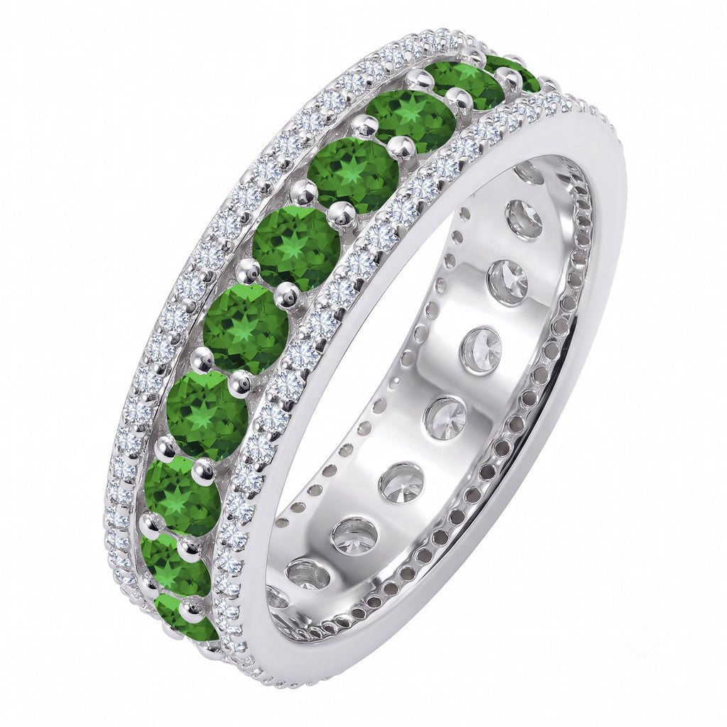 JeenMata 8 Carat Round Cut - May Birthstone Eternity Band Ring - Emerald Cubic Zirconia Halo Anniversary Wedding Band in 18K White Gold Plating for Women