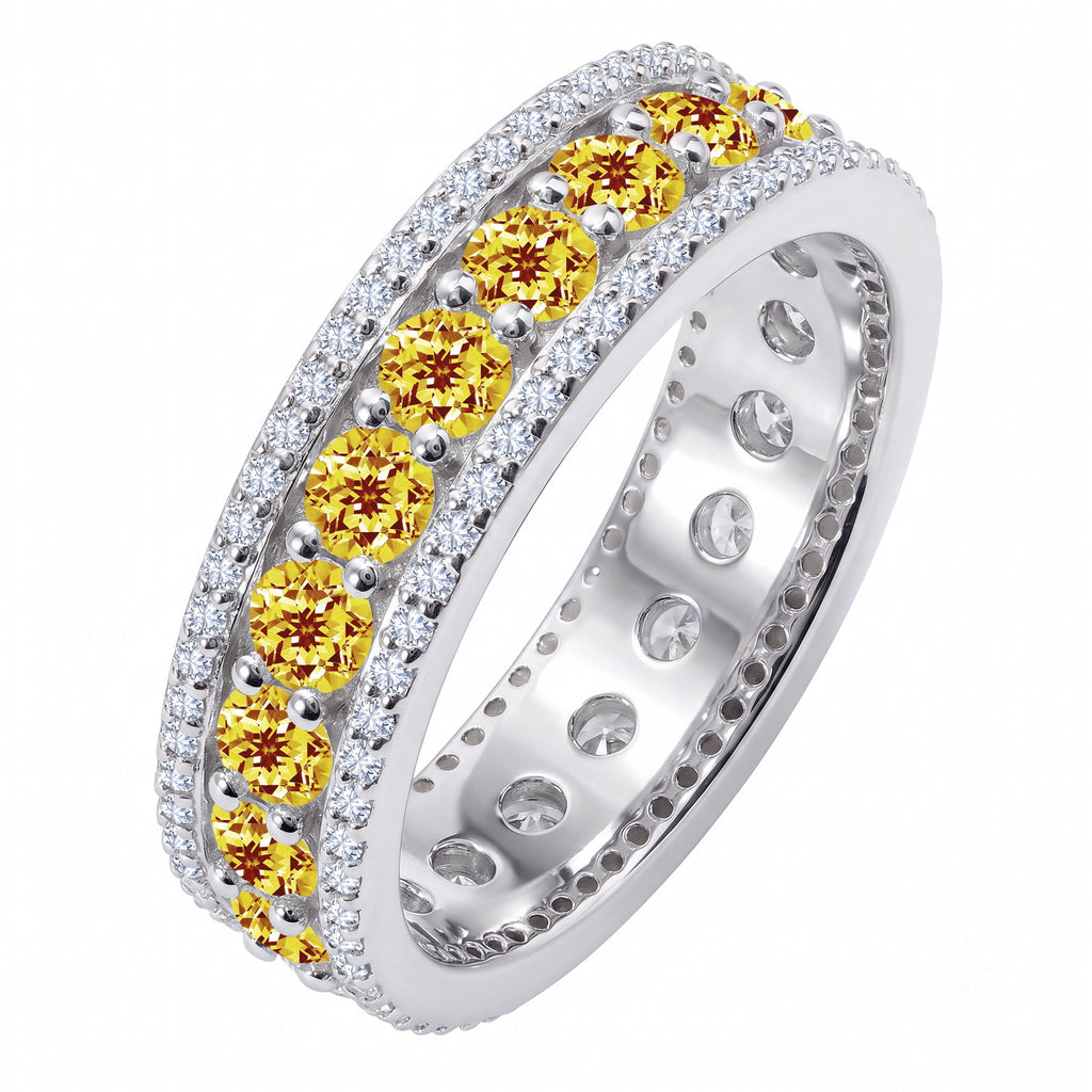 JeenMata 8 Carat Round Cut - November Birthstone Eternity Band Ring - Citrine Cubic Zirconia Halo Anniversary Wedding Band in 18K White Gold Plating for Women