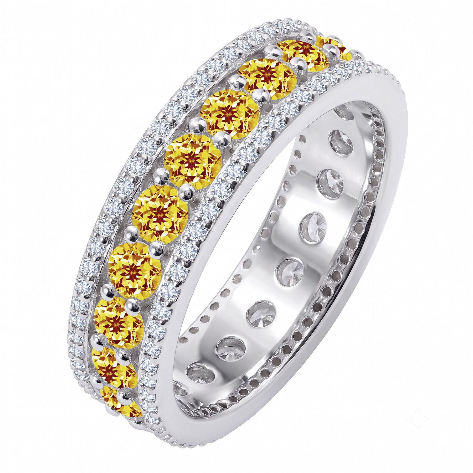 JeenMata 8 Carat Round Cut - November Birthstone Eternity Band Ring - Citrine Cubic Zirconia Halo Anniversary Wedding Band in 18K White Gold Plating for Women