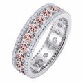 JeenMata 8 Carat Round Cut - October Birthstone Eternity Band Ring - Pink Tourmaline Cubic Zirconia Halo Anniversary Wedding Band in 18K White Gold Plating for Women