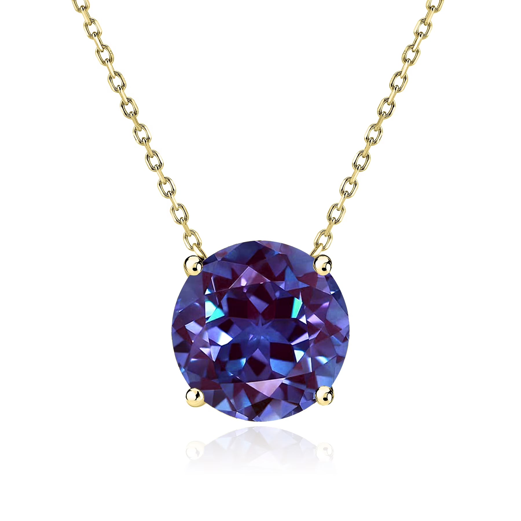 JeenMata 1.75 Carat Alexandrite - June Birthstone Solitaire Pendant Necklace in 18K Yellow Gold Plated, Female, Adult