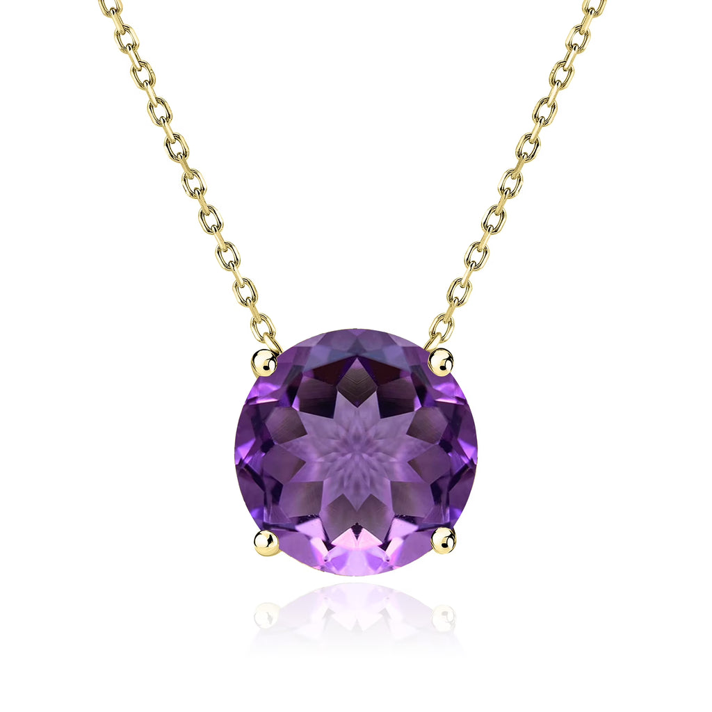 JeenMata 1.75 Carat Amethyst - February Birthstone Solitaire Pendant Necklace in 18K Yellow Gold Plated, Female, Adult