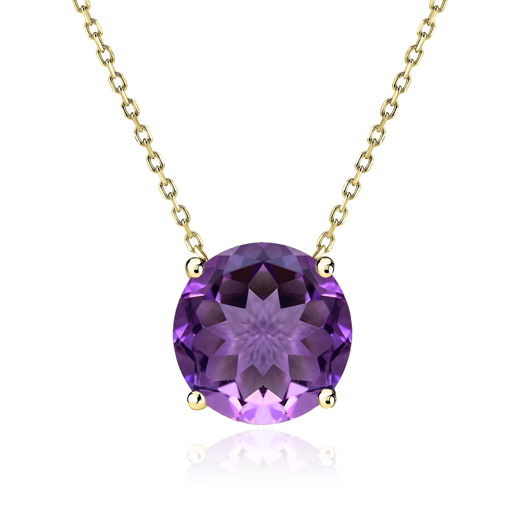 JeenMata 1.75 Carat Amethyst - February Birthstone Solitaire Pendant Necklace in 18K Yellow Gold Plated, Female, Adult