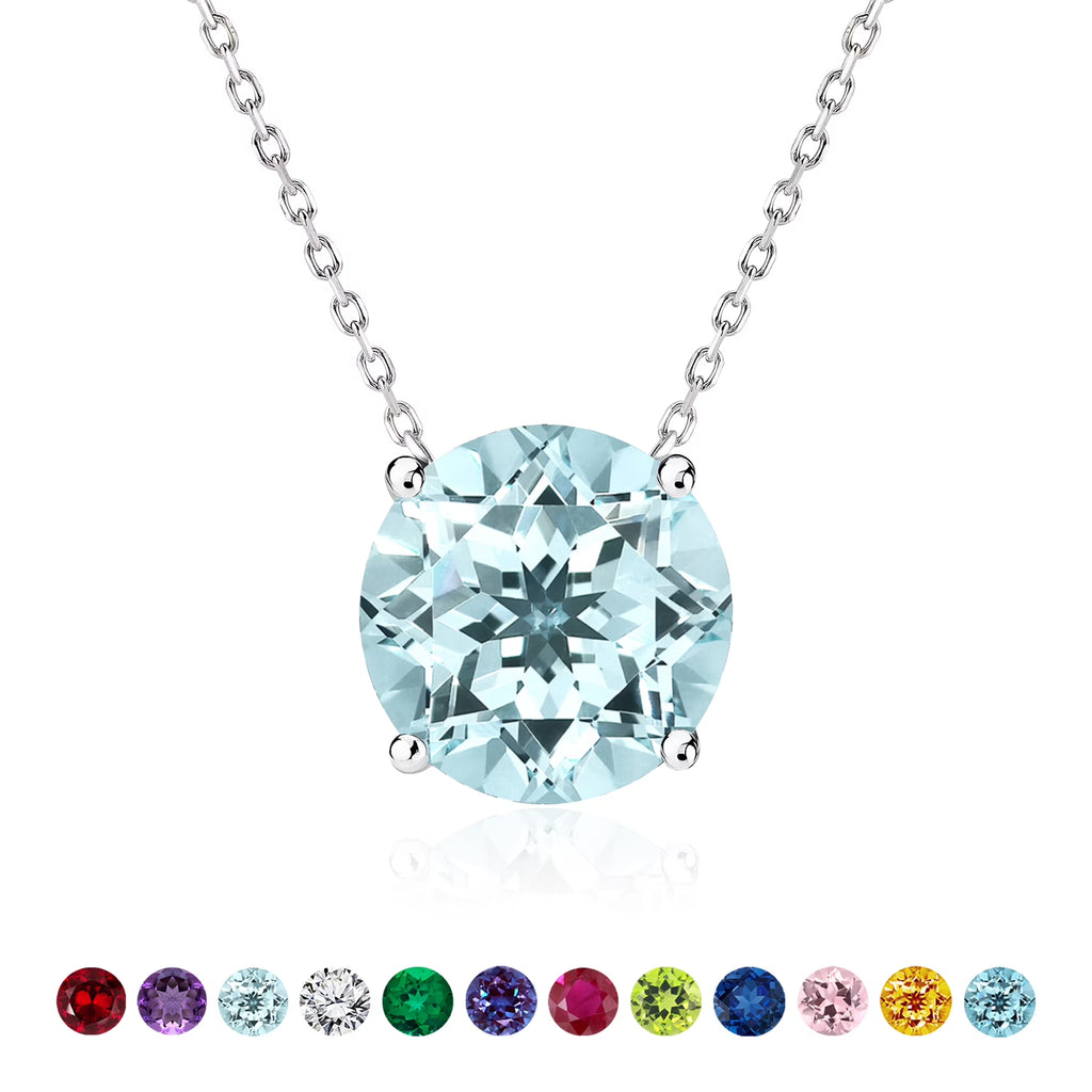 JeenMata 2 Carat March Birthstone Necklace for Women, Aquamarine Solitaire Pendant in 18K White Gold Plated, Birthday Anniversary Wedding Gift for Girlfriend Wife, Her, Woman, Teen