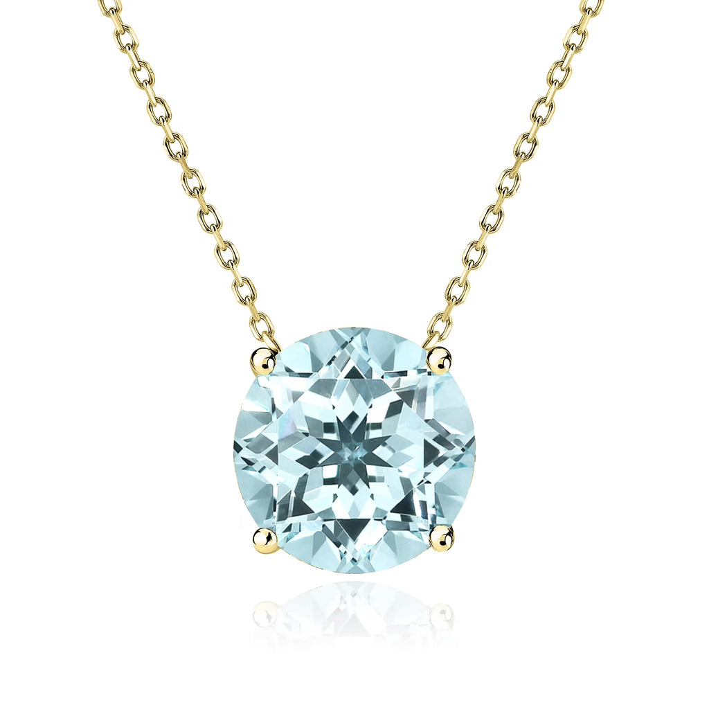 JeenMata 1.75 Carat Aquamarine - March Birthstone Solitaire Pendant Necklace in 18K Yellow Gold Plated, Female, Adult