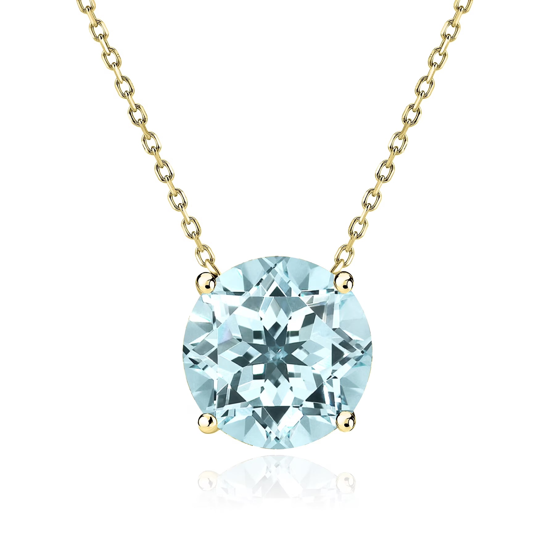 JeenMata 1.75 Carat Aquamarine - March Birthstone Solitaire Pendant Necklace in 18K Yellow Gold Plated, Female, Adult
