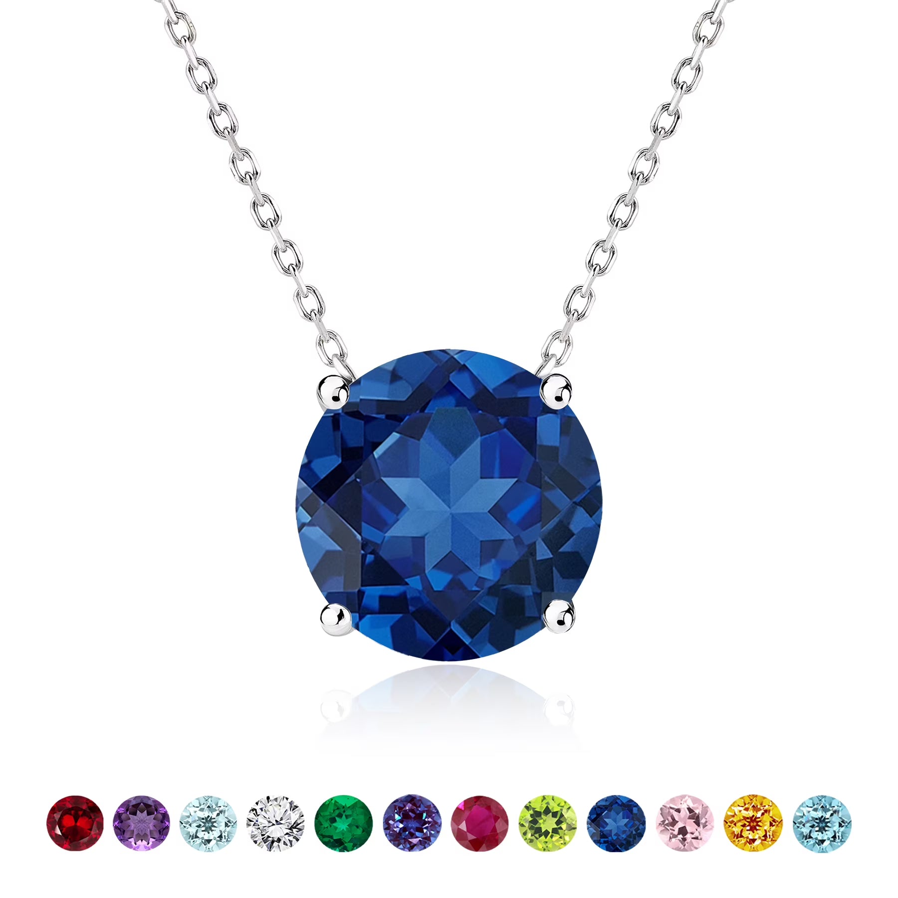 JeenMata 2 Carat September Birthstone Necklace for Women, Royal Blue Sapphire Solitaire Pendant in 18K White Gold Plated, Birthday Anniversary Wedding Gift for Girlfriend Wife, Her, Woman, Teen