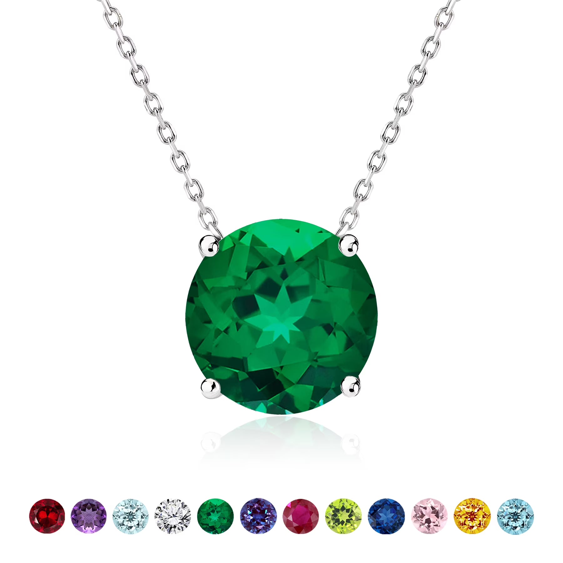 JeenMata 2 Carat May Birthstone Necklace for Women, Emerald Solitaire Pendant in 18K White Gold Plated, Birthday Anniversary Wedding Gift for Girlfriend Wife, Her, Woman, Teen