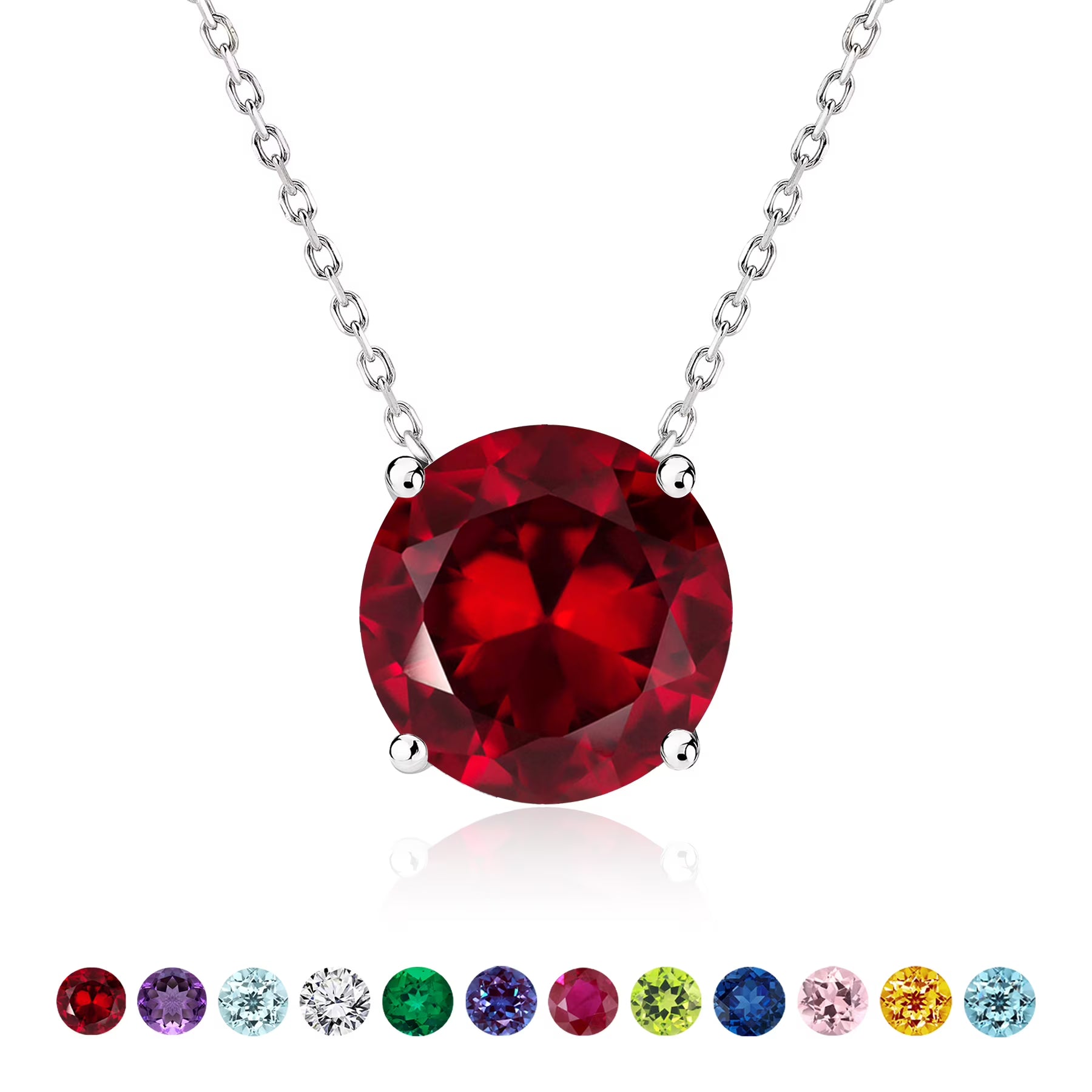 JeenMata 2 Carat January Birthstone Necklace for Women, Garnet Solitaire Pendant in 18K White Gold Plated, Birthday Anniversary Wedding Gift for Girlfriend Wife, Her, Woman, Teen