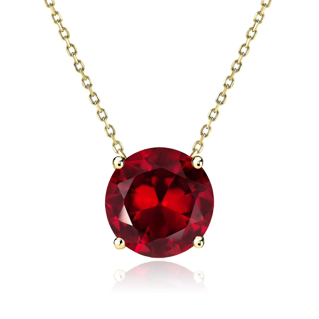 JeenMata 1.75 Carat Garnet - January Birthstone Solitaire Pendant Necklace in 18K Yellow Gold Plated, Female, Adult