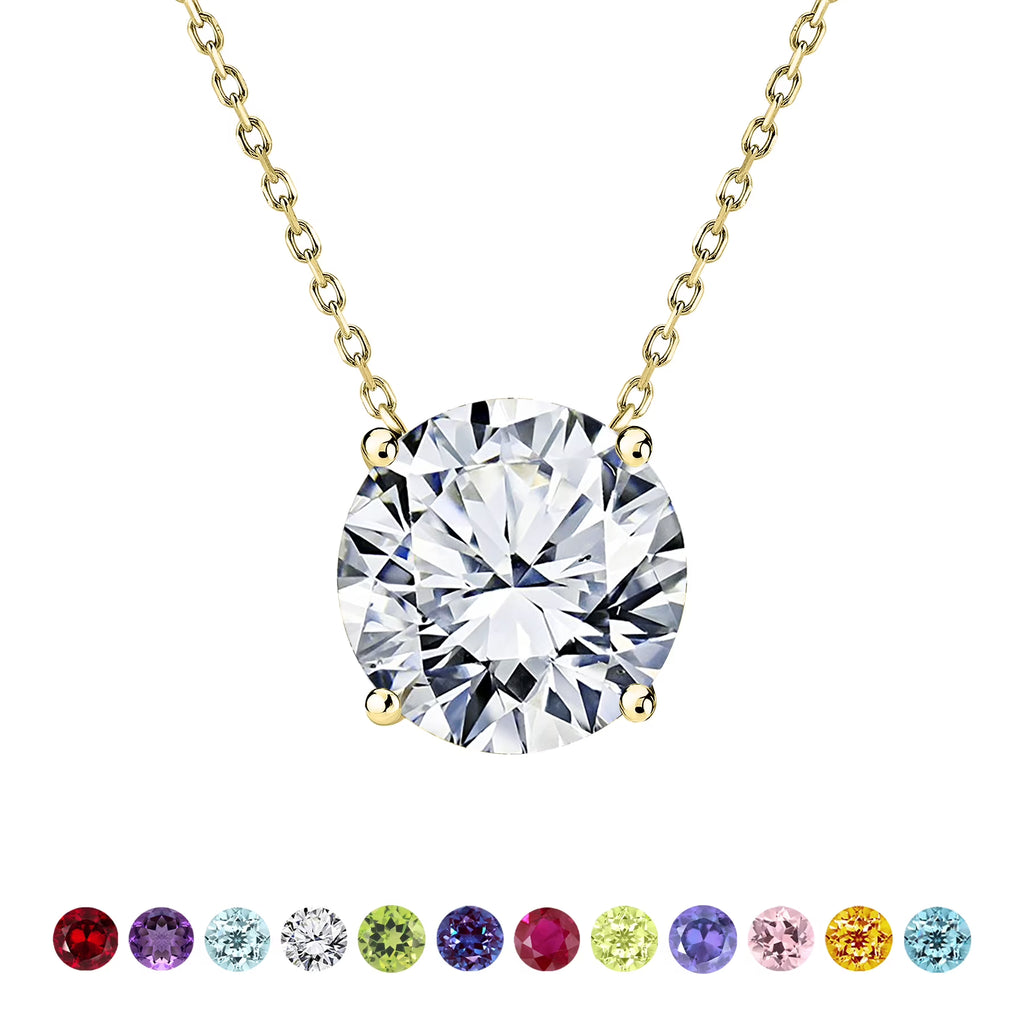 JeenMata 1 Carat Moissanite - April Birthstone Solitaire Pendant Necklace in 18K Yellow Gold over Silver, Female, Adult
