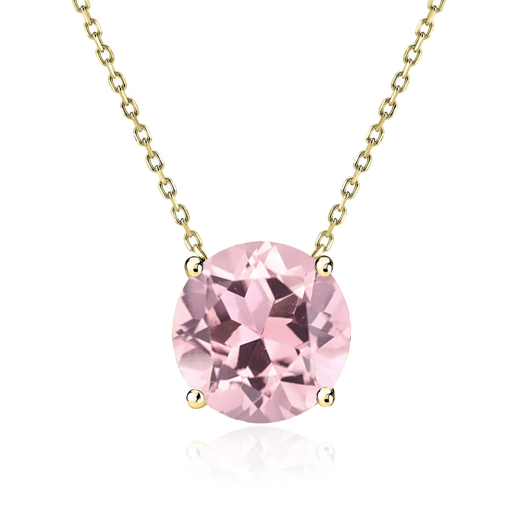 JeenMata 1.75 Carat Pink Tourmaline - October Birthstone Solitaire Pendant Necklace in 18K Yellow Gold Plated, Female, Adult