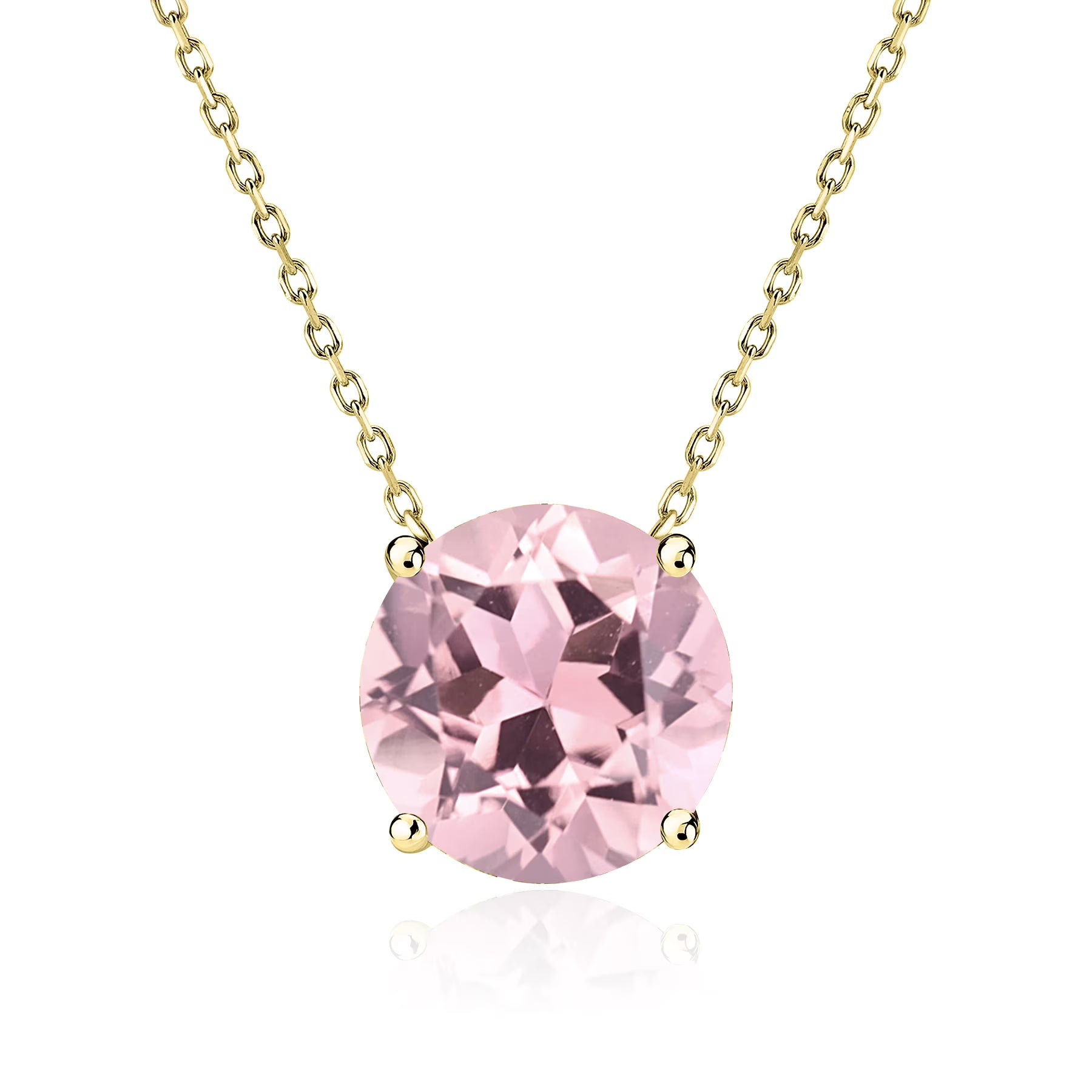 JeenMata 1.75 Carat Pink Tourmaline - October Birthstone Solitaire Pendant Necklace in 18K Yellow Gold Plated, Female, Adult