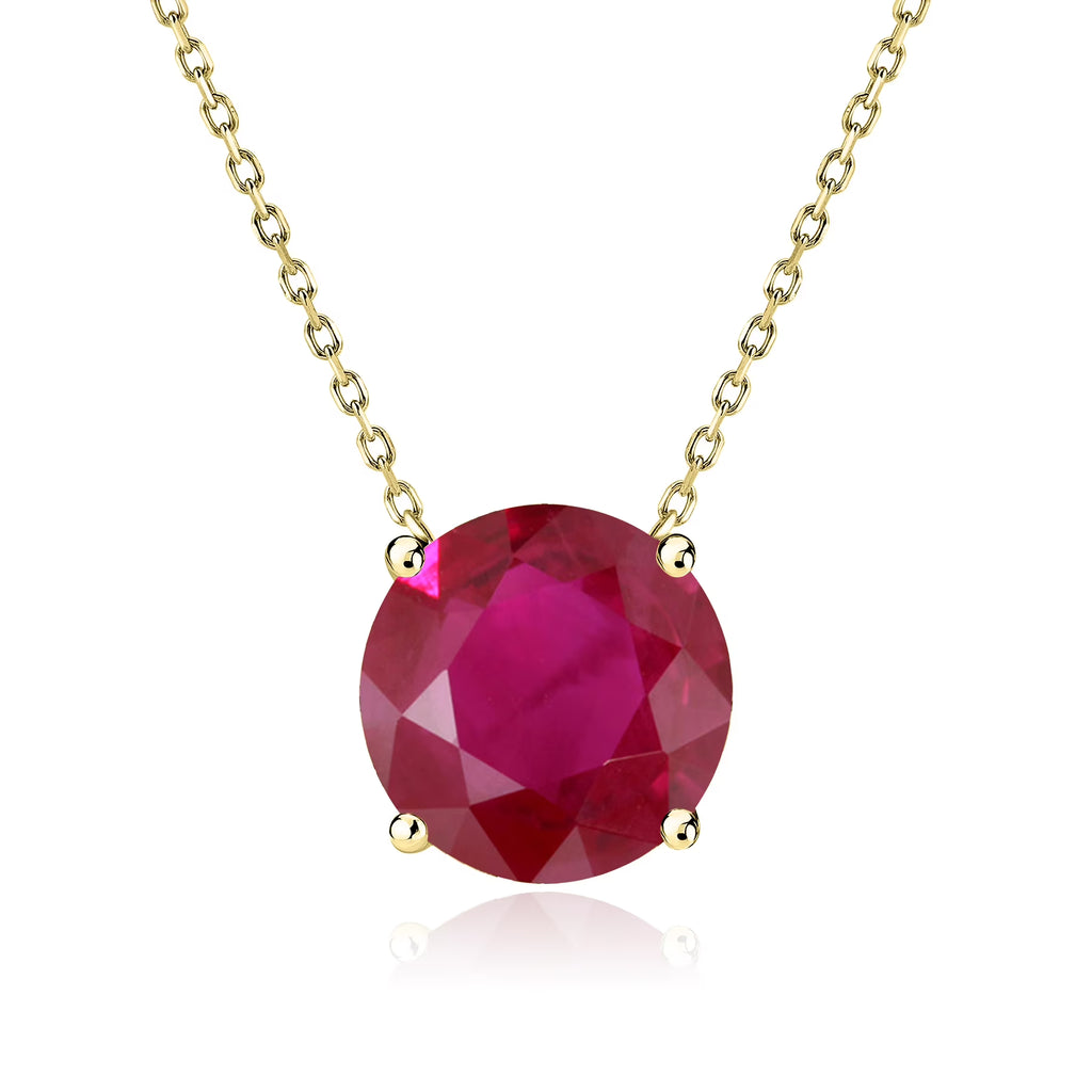 JeenMata 1.75 Carat Ruby - July Birthstone Solitaire Pendant Necklace in 18K Yellow Gold Plated, Female, Adult