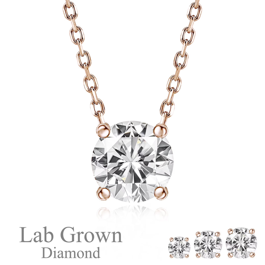 JeenMata Lab Grown Diamond 0.50 Carat Round Cut Classic Solitaire Pendant Necklace - in 18K Rose Gold Plating for Women