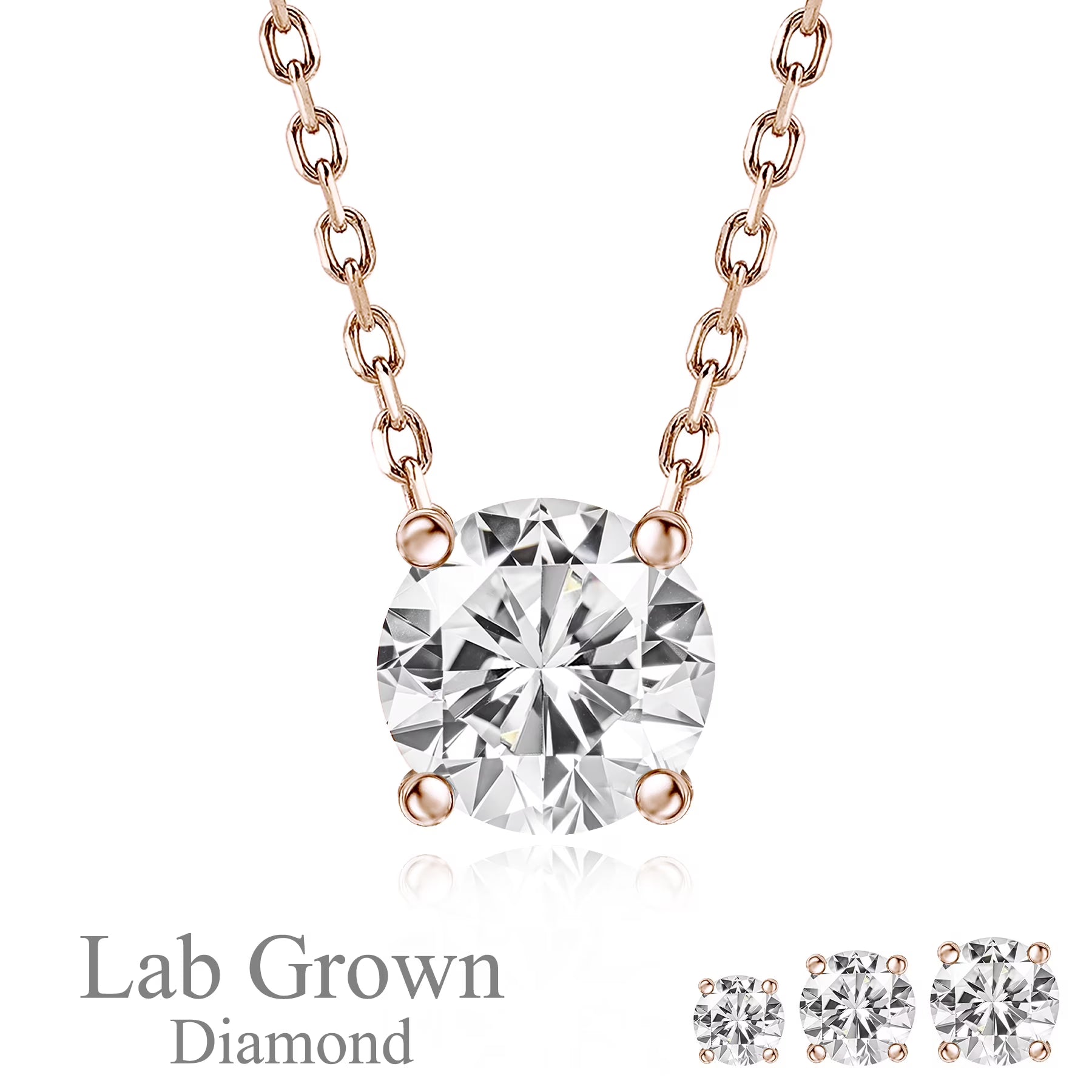 JeenMata Lab Grown Diamond 0.50 Carat Round Cut Classic Solitaire Pendant Necklace - in 18K Rose Gold Plating for Women