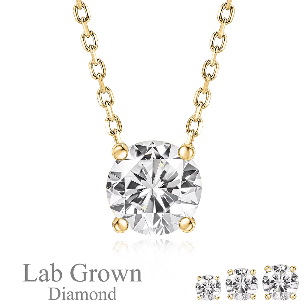 JeenMata Lab Grown Diamond 0.50 Carat Round Cut Classic Solitaire Pendant Necklace - in 18K Yellow Gold Plating for Women