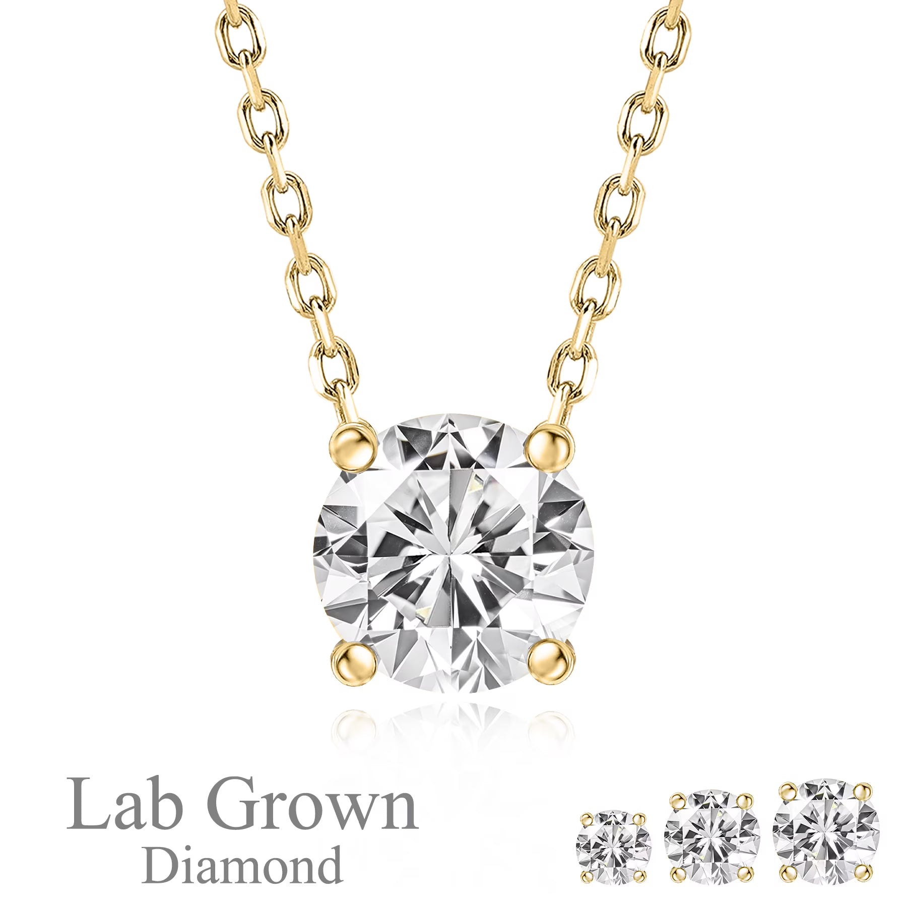 JeenMata Lab Grown Diamond 0.50 Carat Round Cut Classic Solitaire Pendant Necklace - in 18K Yellow Gold Plating for Women