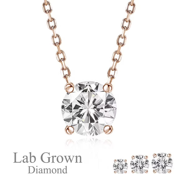JeenMata Lab Grown Diamond 0.75 Carat Round Cut Classic Solitaire Pendant Necklace - in 18K Rose Gold Plating for Women