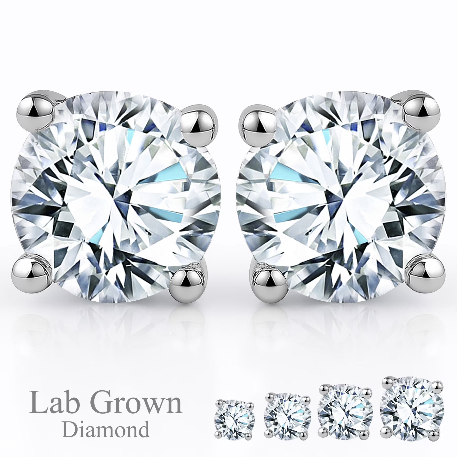 JeenMata Lab Grown Diamond Earrings 0.75 Carat Round Cut 18K White Gold Plated Solitaire Studs for Women