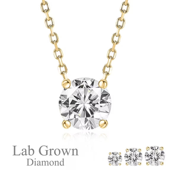 JeenMata Lab Grown Diamond 1 Carat Round Cut Classic Solitaire Pendant Necklace - in 18K Yellow Gold Plating for Women