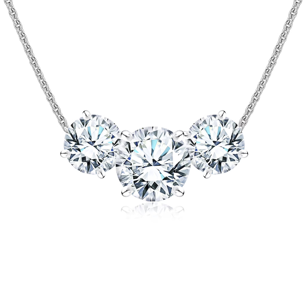 JeenMata 1 Carat Lab Grown Diamond Pendant Necklace - Round Cut Three Stones Pendant in White Gold Plating