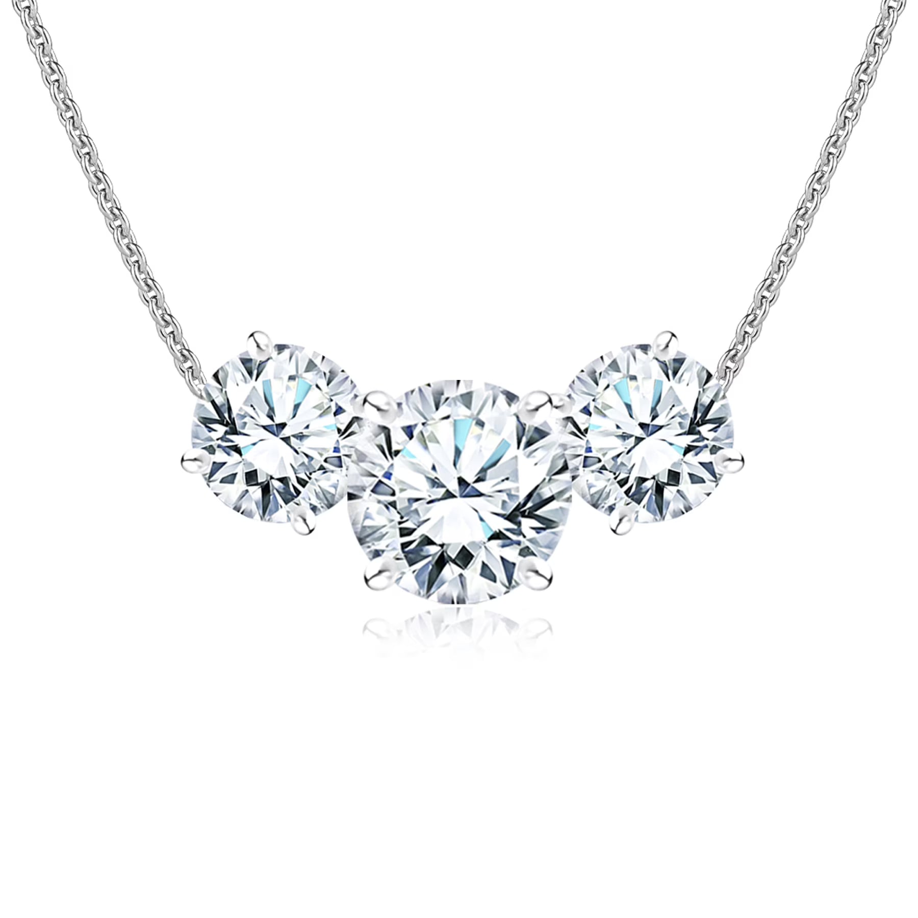 JeenMata 1 Carat Lab Grown Diamond Pendant Necklace - Round Cut Three Stones Pendant in White Gold Plating