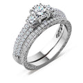 JeenMata 1.25 Carat Round Brilliant Cut Lab Grown Three Stones Diamond - Vintage Design Wedding Ring Set in 18K White Gold Plating for Women