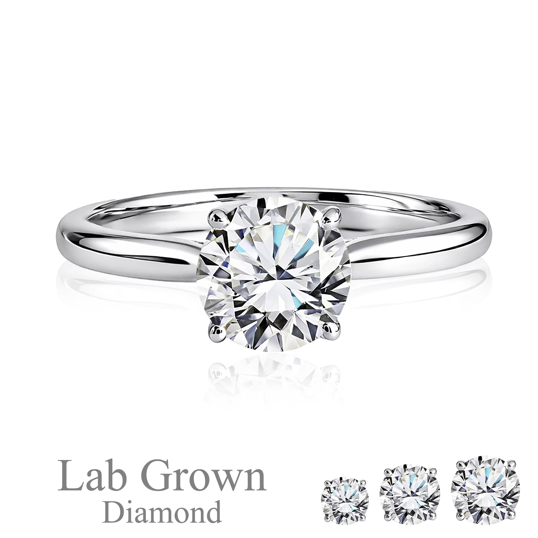 JeenMata Lab Grown Diamond 1 Carat Round Cut Solitaire Engagement Ring in 18K White Gold Plating for Women