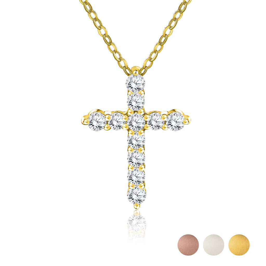 JeenMata Lab Grown Diamond Cross Pendant Necklace in 18K Yellow Gold Plating for Women