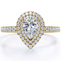 Visit the JeenMata Store JeenMata Pave Style 1 Carat Pear-Shaped Moissanite Double Halo Cluster Engagement Ring in 18K Yellow Gold Plating for Women
