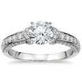 JeenMata Channel Set Perfect Round Cut Real Diamond Engagement Ring in 10k White Gold
