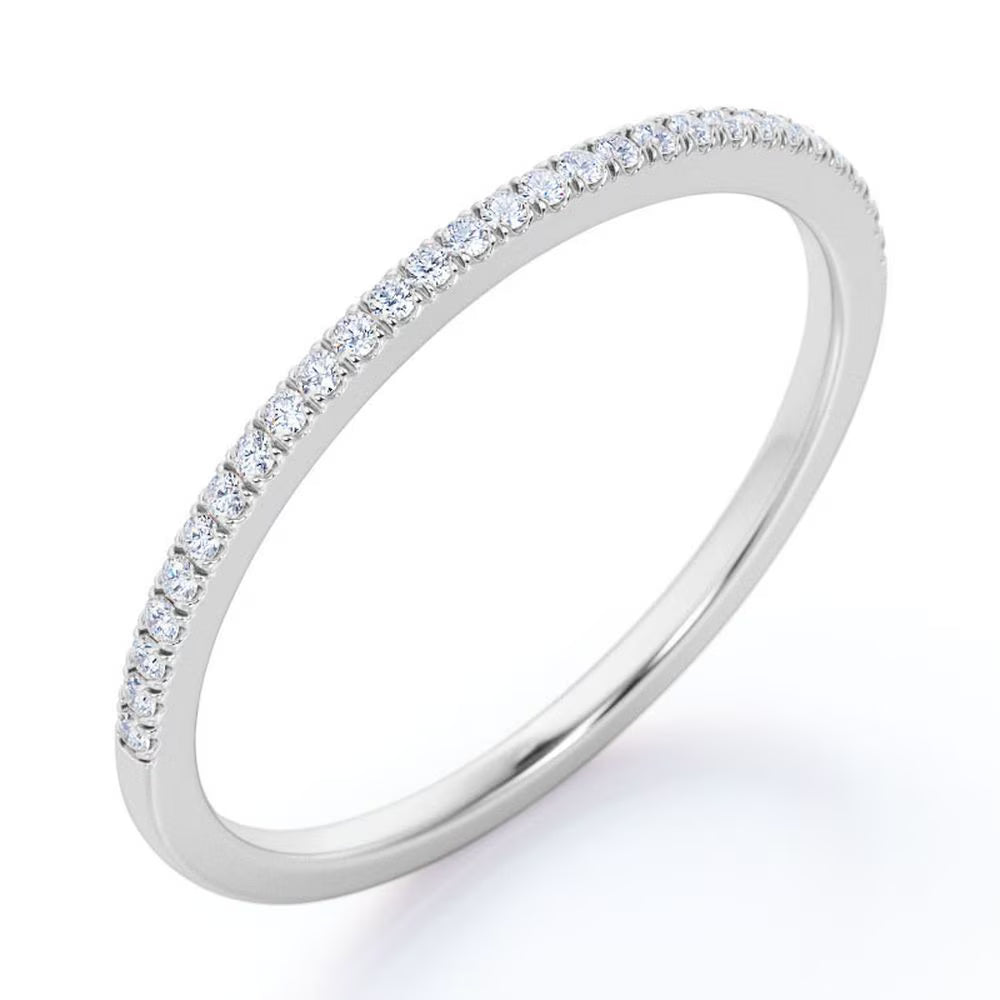 JeenMata 0.25 Carat Moissanite Classic Round Cut Pave Accented Wedding Band in 18K White Gold Plating for Women