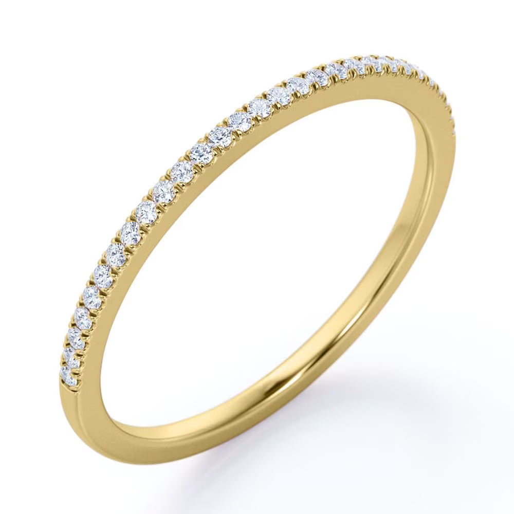 JeenMata 0.25 Carat Moissanite Classic Round Cut Pave Accented Wedding Band in 18K Yellow Gold Plating for Women