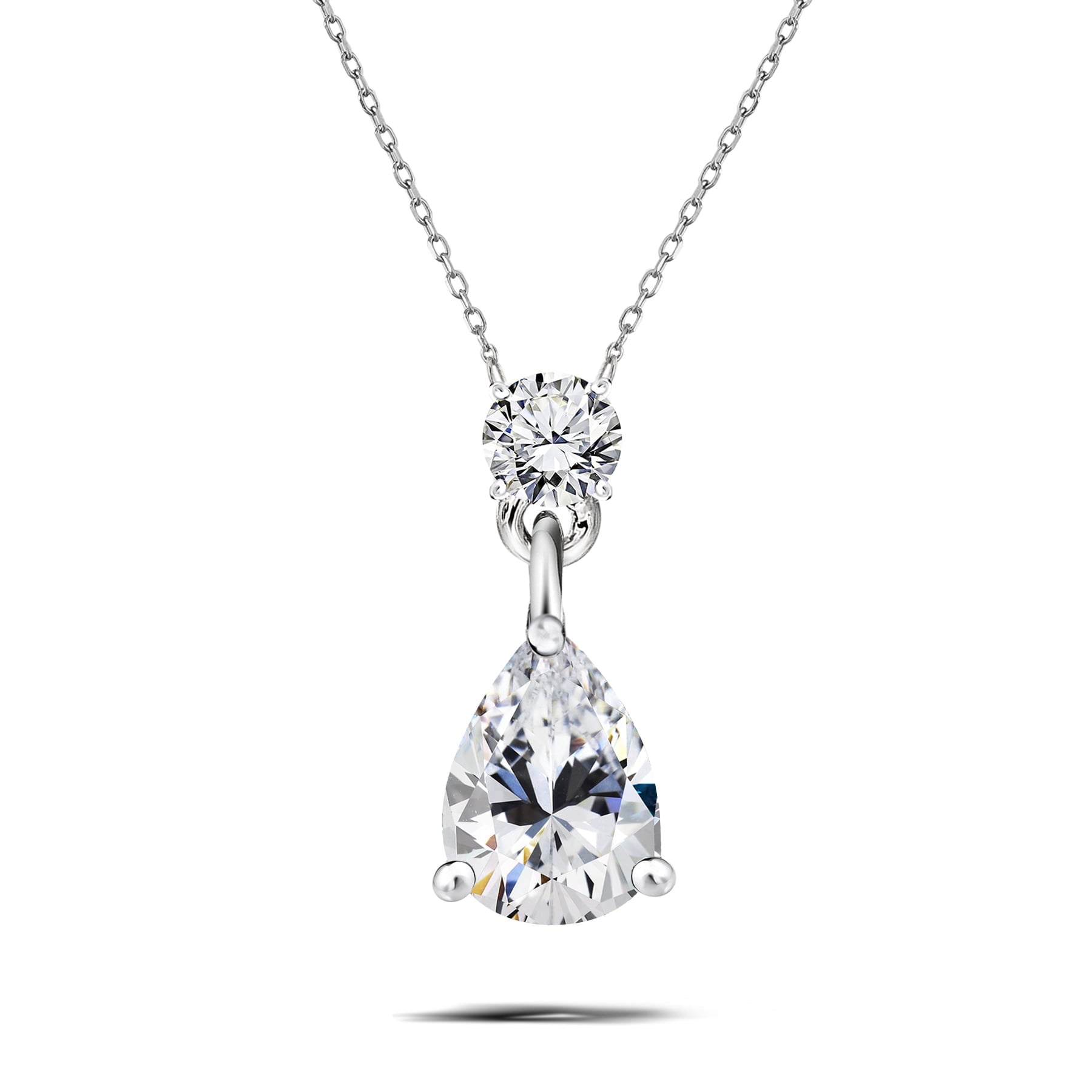 Classic 1.75 Carat Round and Pear Cut Dangle - SWAROVSKI Crystal - April Birthstone Pendant Necklace in 18k White Gold over Silver, Women