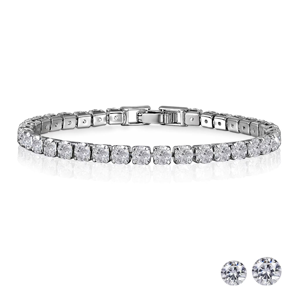 JeenMata Classic 5.5 TCW Round Cut Moissanite Tennis Bracelet Eternity Design in 18K White Gold over Silver