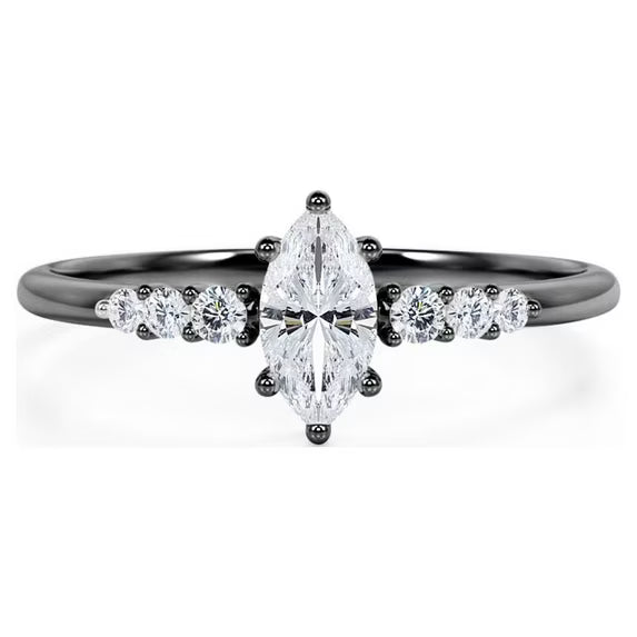 JeenMata 1 Carat Elegant Marquise Cut Engagement Ring in 18K White Gold Plating for Women